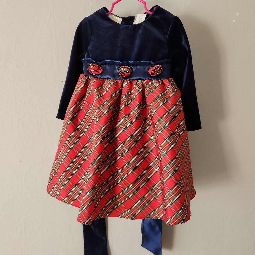 Little Bitty 2T Elegant Navy and Red Plaid Dress